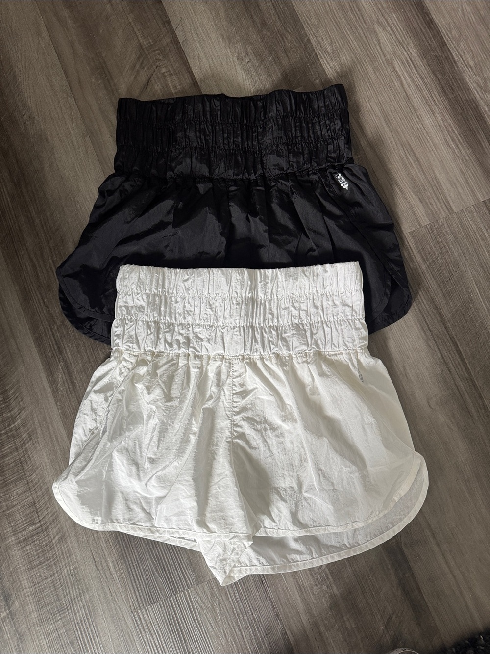 (2) Free People Movement Wide Waist Athletic Shorts black white athletic medium